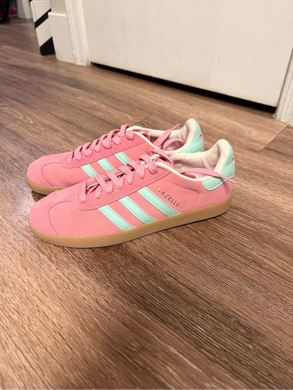 adidas Pink Suede Sneakers with Mint Accent Stripes - Picture 2 of 4